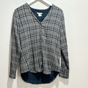 CARBON 2 COLBALT Women’s Gray Blue Plaid Long Sleeve Button Front Shirt Size S